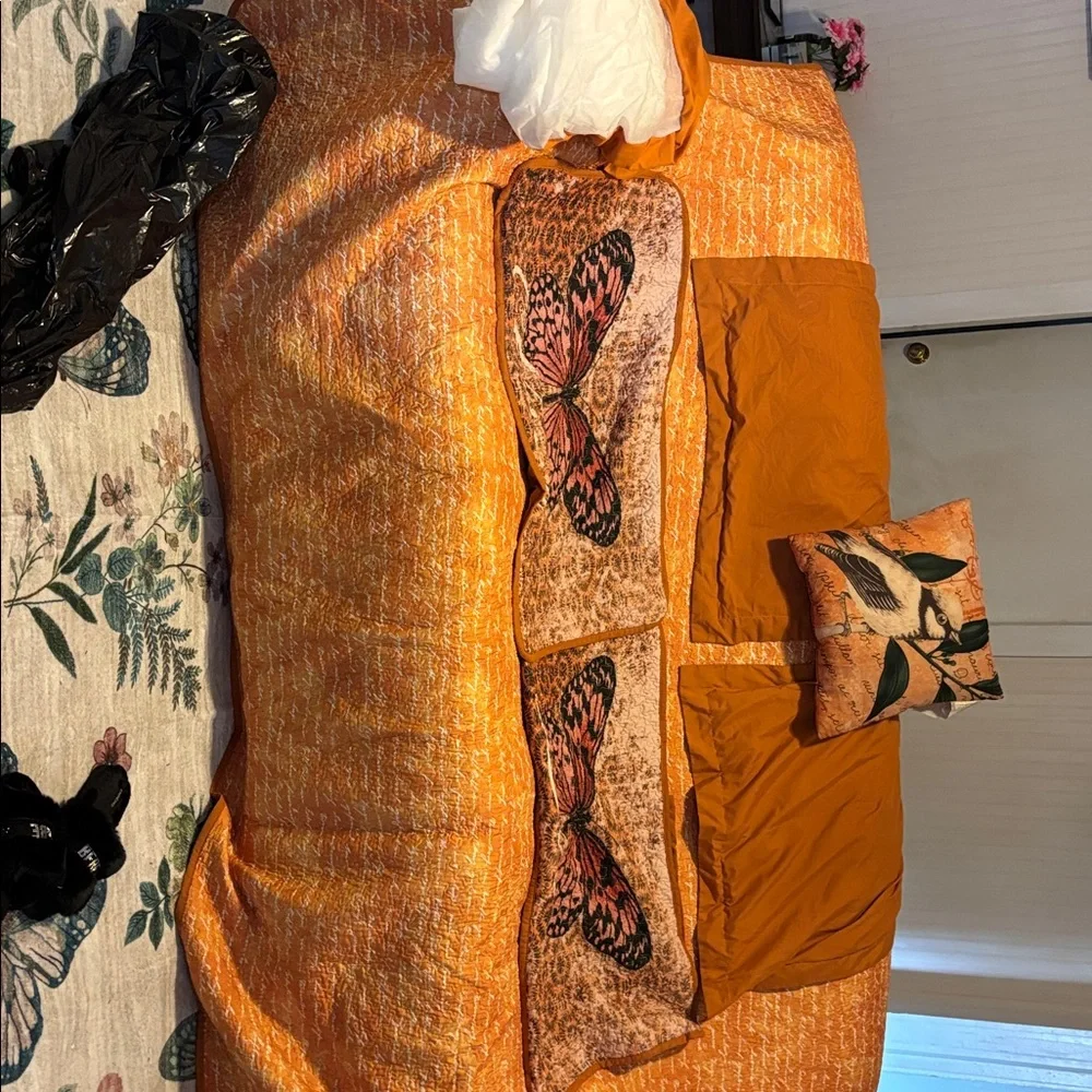 Orange Comforter butterfly, and birds  Set